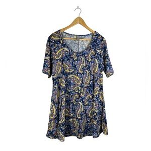 Retro Coastal Airy Gma Paisley Carly Swing Dress Beach Wear Split High-Low Hem L